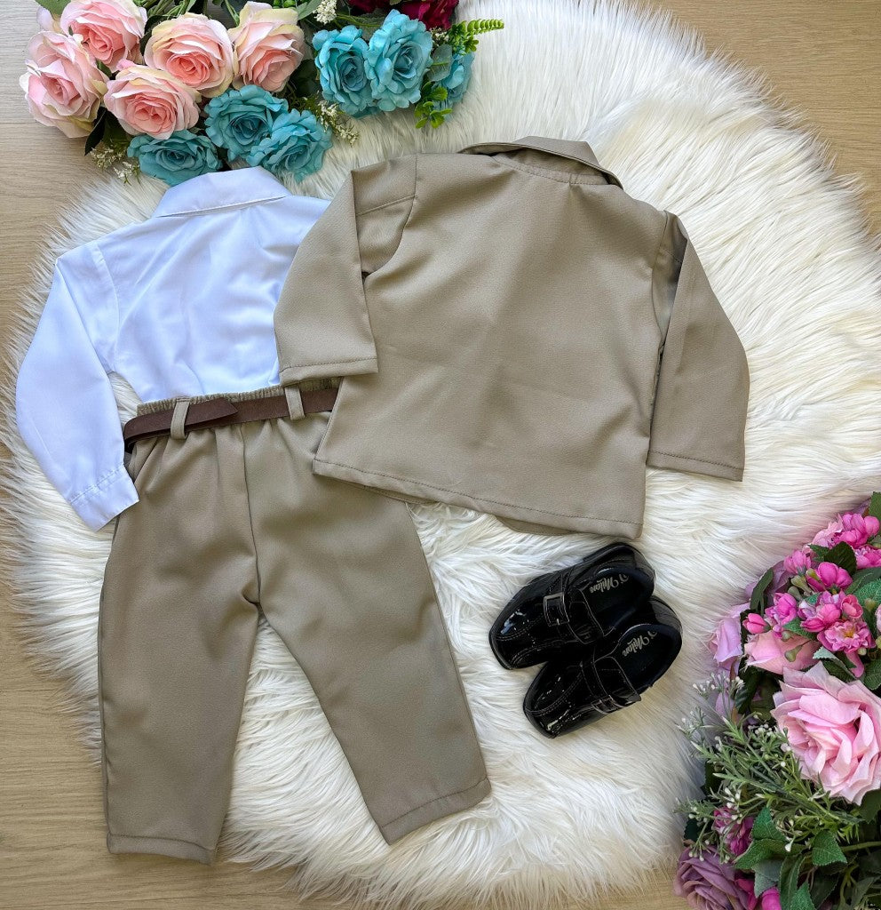 Conjunto Miss Cherry Social Gabriel Terno - Blaizer Bege - Estilo Delicado para o Dia a Dia | Bebeloo Kids