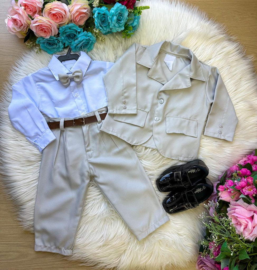 Conjunto Miss Cherry Social Gabriel Terno - Blaizer Cinza Claro - Estilo Delicado para o Dia a Dia | Bebeloo Kids