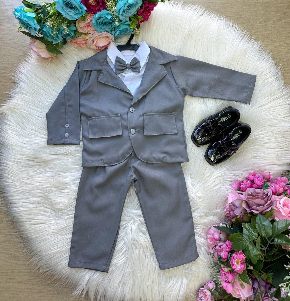 Conjunto Miss Cherry Social Gabriel Terno - Blaizer Cinza - Estilo Delicado para o Dia a Dia | Bebeloo Kids