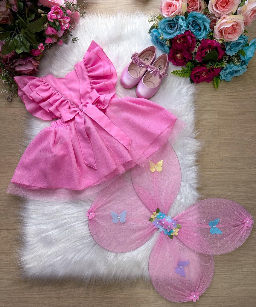 Romper/Vestido Princesa Jardim Encantado Rosa - Leveza e Elegância para Meninas | Bebeloo Kids