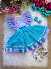 Romper/Vestido Princesa Sereia - Fundo do Mar Lilas e Tiffany - Leveza e Elegância para Meninas | Bebeloo Kids