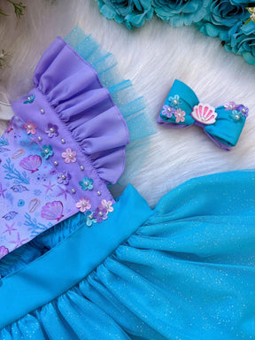Romper/Vestido Princesa Sereia - Fundo do Mar Lilas e Tiffany - Leveza e Elegância para Meninas | Bebeloo Kids