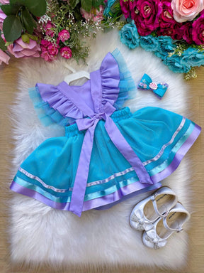 Romper/Vestido Princesa Sereia - Fundo do Mar Lilas e Tiffany - Leveza e Elegância para Meninas | Bebeloo Kids