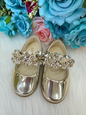 Sapatilha Bruninha Flores Dourada - Leveza e Charme para os Pezinhos | Bebeloo Kids