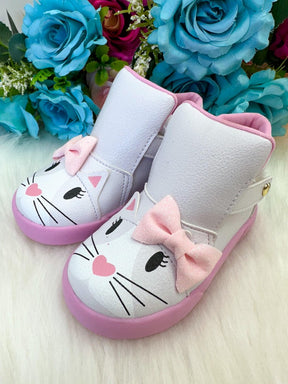 Tênis Bota Encanto de Criança Gatinha/Gata Branco Fashion - Conforto e Liberdade para Brincar | Bebeloo Kids