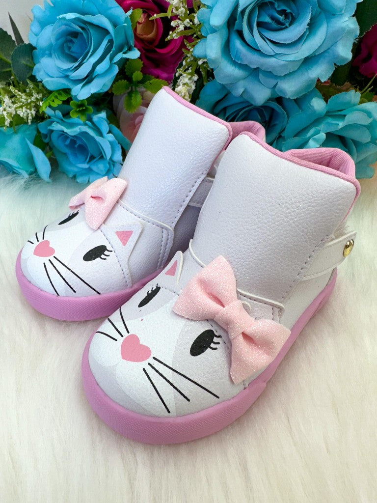Tênis Bota Encanto de Criança Gatinha/Gata Branco Fashion - Conforto e Liberdade para Brincar | Bebeloo Kids