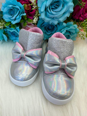 Tênis Bota Encanto de Criança Lacinho Prata Glitter Rebeca - Conforto e Liberdade para Brincar | Bebeloo Kids