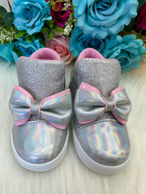 Tênis Bota Encanto de Criança Lacinho Prata Glitter Rebeca - Conforto e Liberdade para Brincar | Bebeloo Kids