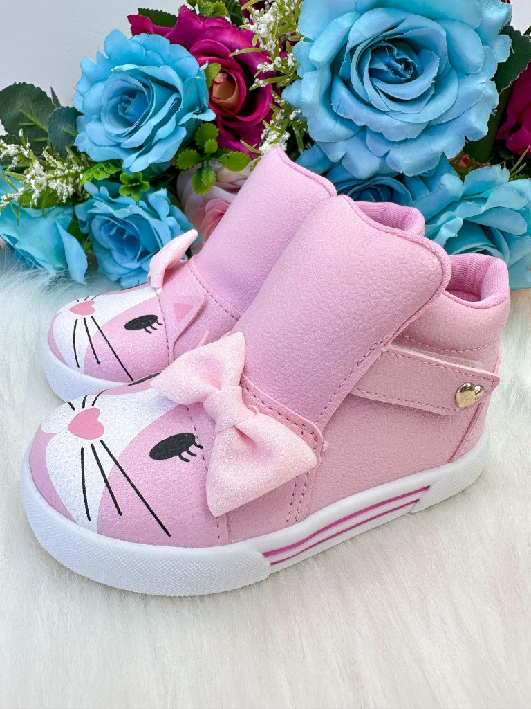 Tênis Bota Encanto de Criança Gatinha/Gata Rosa Fashion - Conforto e Liberdade para Brincar | Bebeloo Kids