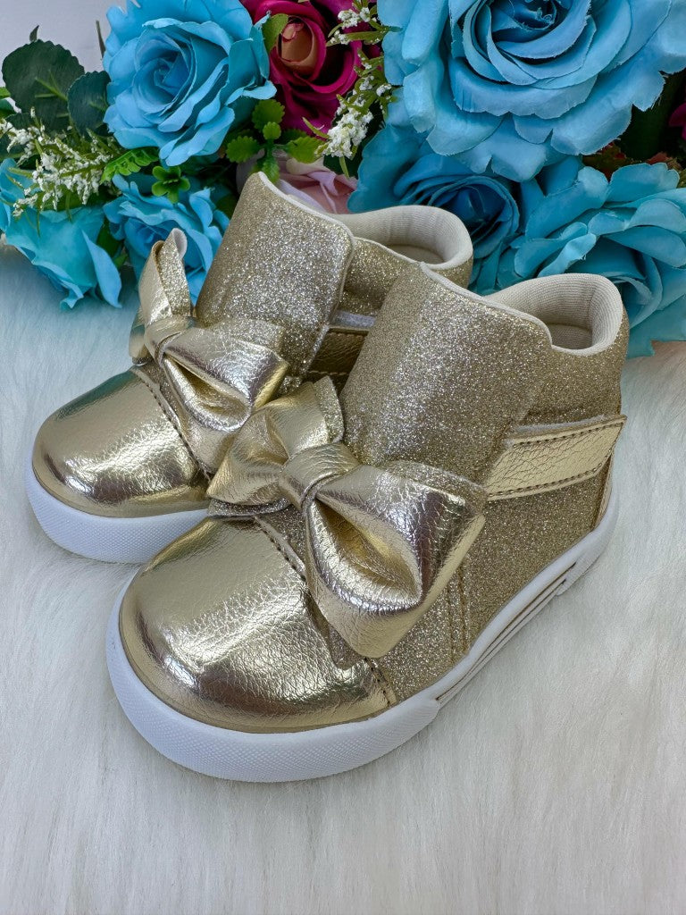 Tênis Bota Encanto de Criança Lacinho Dourado Glitter Rebeca - Conforto e Liberdade para Brincar | Bebeloo Kids
