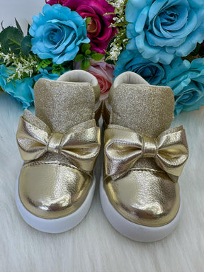 Tênis Bota Encanto de Criança Lacinho Dourado Glitter Rebeca - Conforto e Liberdade para Brincar | Bebeloo Kids