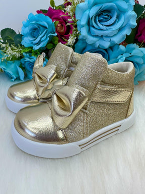 Tênis Bota Encanto de Criança Lacinho Dourado Glitter Rebeca - Conforto e Liberdade para Brincar | Bebeloo Kids