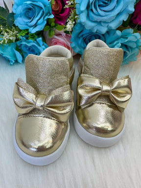 Tênis Bota Encanto de Criança Lacinho Dourado Glitter Rebeca - Conforto e Liberdade para Brincar | Bebeloo Kids