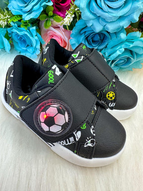 Tênis Encanto de Criança Gol/Futebol/Bola com Led Preto - Conforto e Liberdade para Brincar | Bebeloo Kids