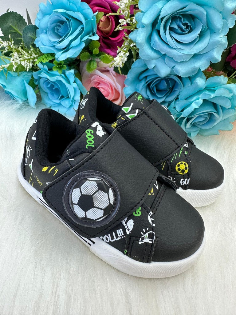 Tênis Encanto de Criança Gol/Futebol/Bola com Led Preto - Conforto e Liberdade para Brincar | Bebeloo Kids