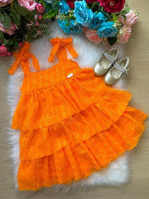 Vestido Banana Club Vitoria Laranja Neon - Leveza e Elegância para Meninas | Bebeloo Kids