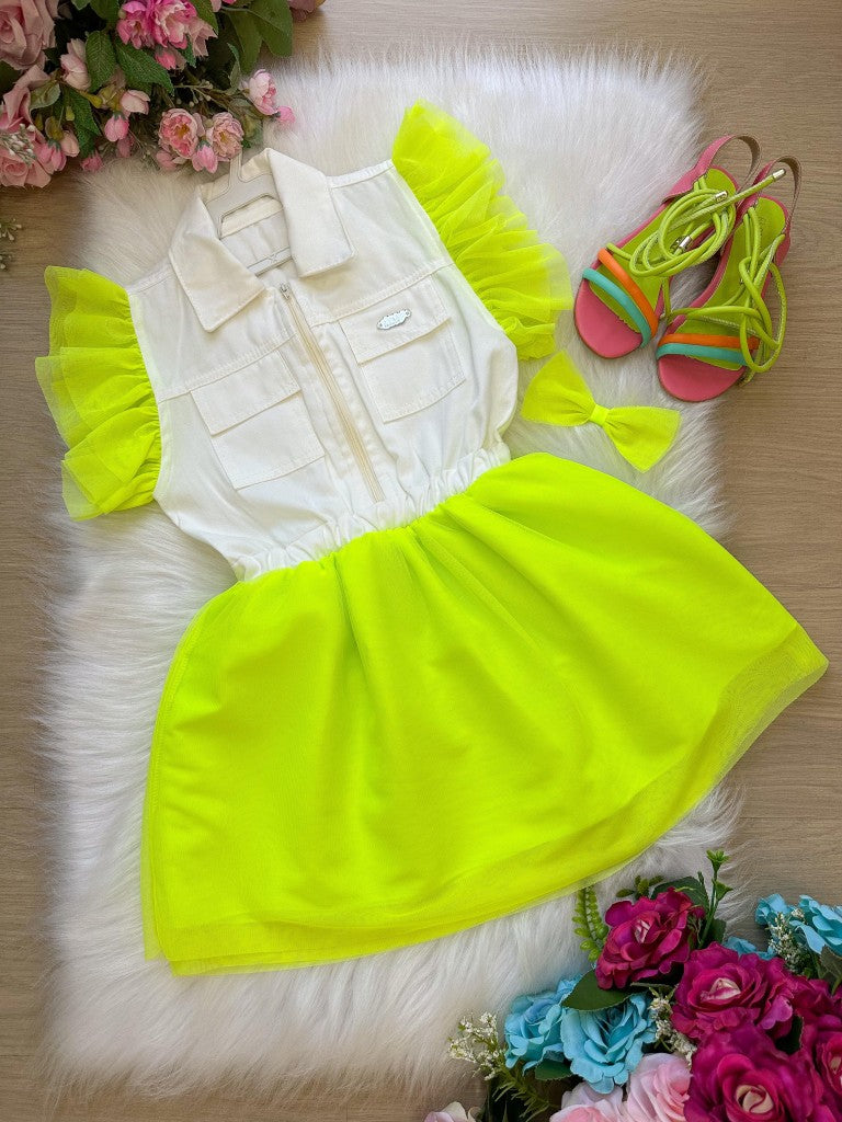 Vestido Blogueirinha Babado Rebeca Verde Neon - Leveza e Elegância para Meninas | Bebeloo Kids