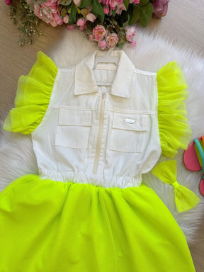 Vestido Blogueirinha Babado Rebeca Verde Neon - Leveza e Elegância para Meninas | Bebeloo Kids