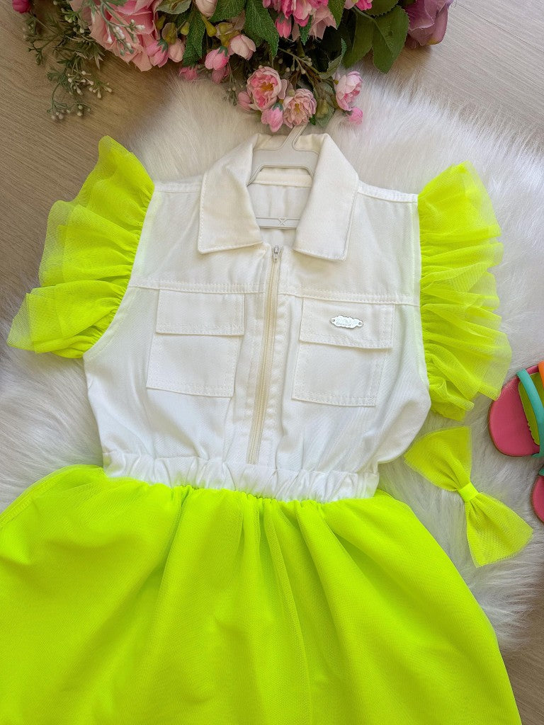Vestido Blogueirinha Babado Rebeca Verde Neon - Leveza e Elegância para Meninas | Bebeloo Kids