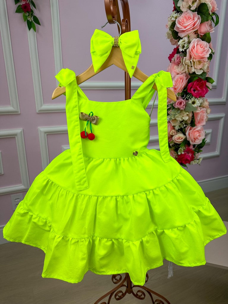 Vestido Blogueirinha Verde Neon Cerejinha - Leveza e Elegância para Meninas | Bebeloo Kids