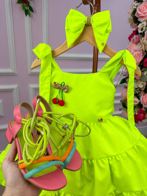 Vestido Blogueirinha Verde Neon Cerejinha - Leveza e Elegância para Meninas | Bebeloo Kids