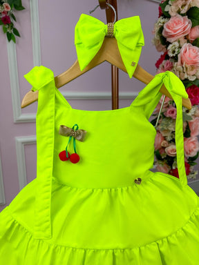 Vestido Blogueirinha Verde Neon Cerejinha - Leveza e Elegância para Meninas | Bebeloo Kids