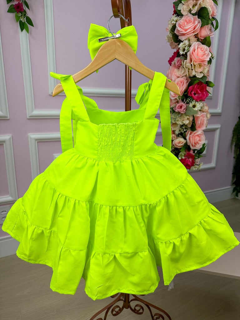 Vestido Blogueirinha Verde Neon Cerejinha - Leveza e Elegância para Meninas | Bebeloo Kids