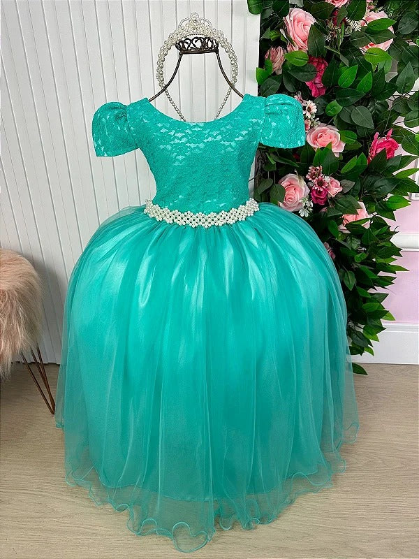 Vestido Enjoy Longo Laura Peito rendado Verde Tifanny - Leveza e Elegância para Meninas | Bebeloo Kids