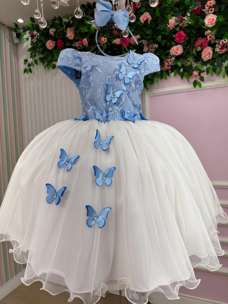 Vestido Juvenil - Midi Vila Lele Sabrina Azul Bebe e Off - Leveza e Elegância para Meninas | Bebeloo Kids
