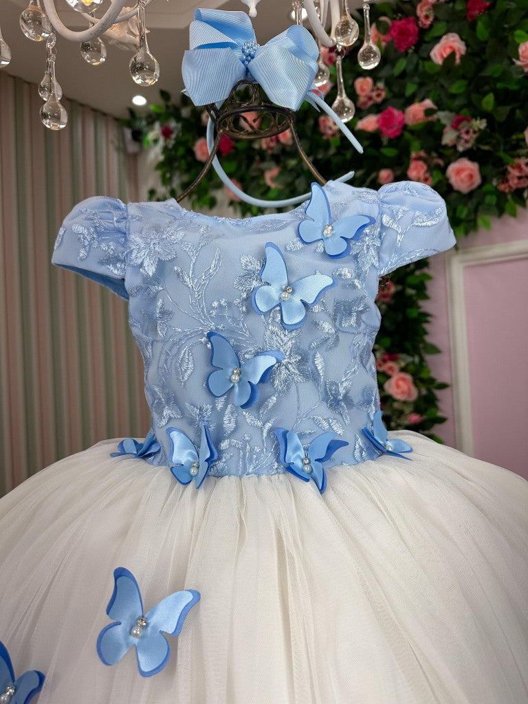 Vestido Juvenil - Midi Vila Lele Sabrina Azul Bebe e Off - Leveza e Elegância para Meninas | Bebeloo Kids