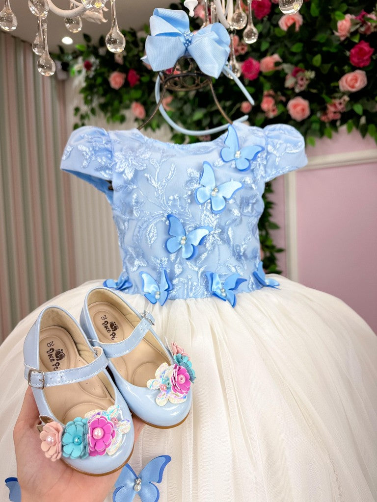 Vestido Juvenil - Midi Vila Lele Sabrina Azul Bebe e Off - Leveza e Elegância para Meninas | Bebeloo Kids