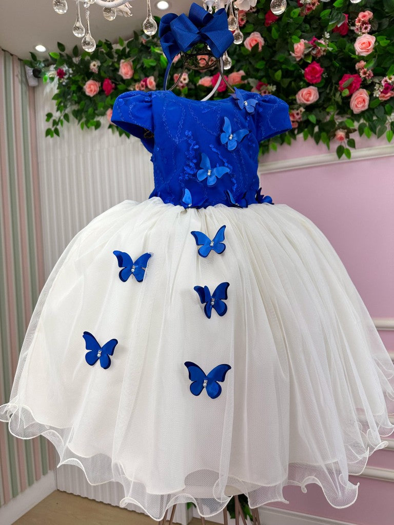 Vestido Juvenil - Midi Vila Lele Sabrina Azul Royal e Off - Leveza e Elegância para Meninas | Bebeloo Kids