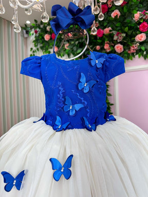 Vestido Juvenil - Midi Vila Lele Sabrina Azul Royal e Off - Leveza e Elegância para Meninas | Bebeloo Kids