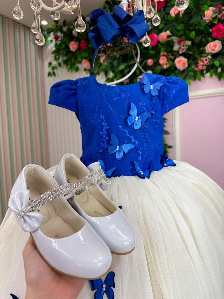 Vestido Juvenil - Midi Vila Lele Sabrina Azul Royal e Off - Leveza e Elegância para Meninas | Bebeloo Kids