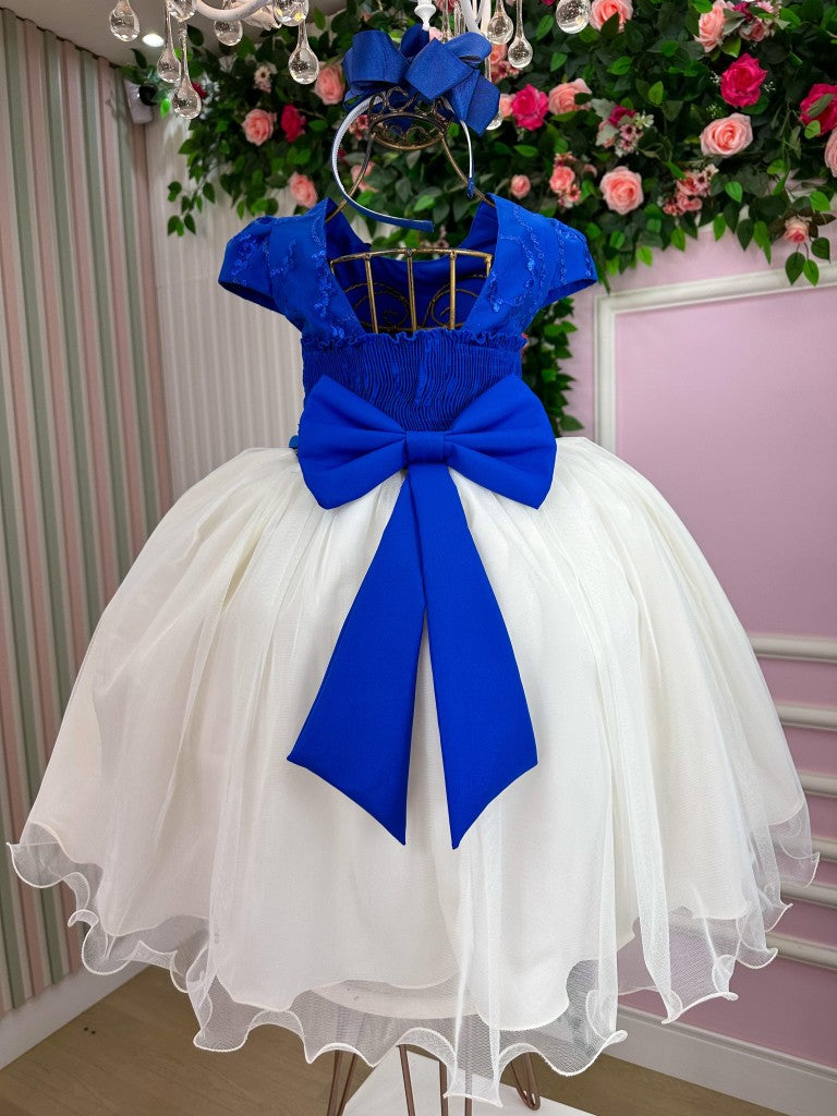 Vestido Juvenil - Midi Vila Lele Sabrina Azul Royal e Off - Leveza e Elegância para Meninas | Bebeloo Kids