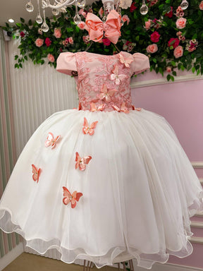 Vestido Juvenil - Midi Vila Lele Sabrina Pessego e Off - Leveza e Elegância para Meninas | Bebeloo Kids