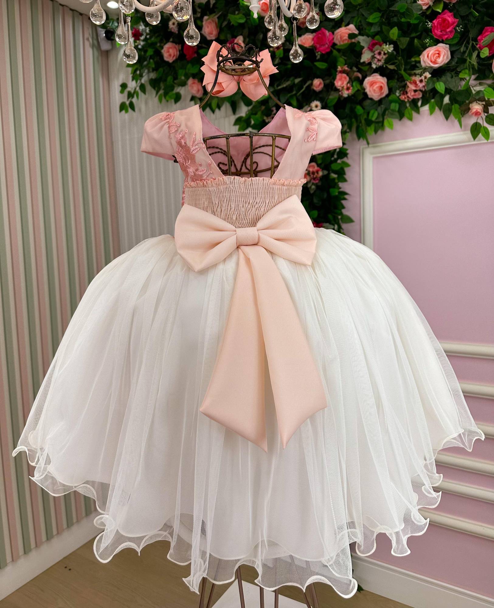 Vestido Juvenil - Midi Vila Lele Sabrina Pessego e Off - Leveza e Elegância para Meninas | Bebeloo Kids