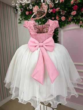 Vestido Juvenil - Midi Vila Lele Sabrina Rose e Off - Leveza e Elegância para Meninas | Bebeloo Kids