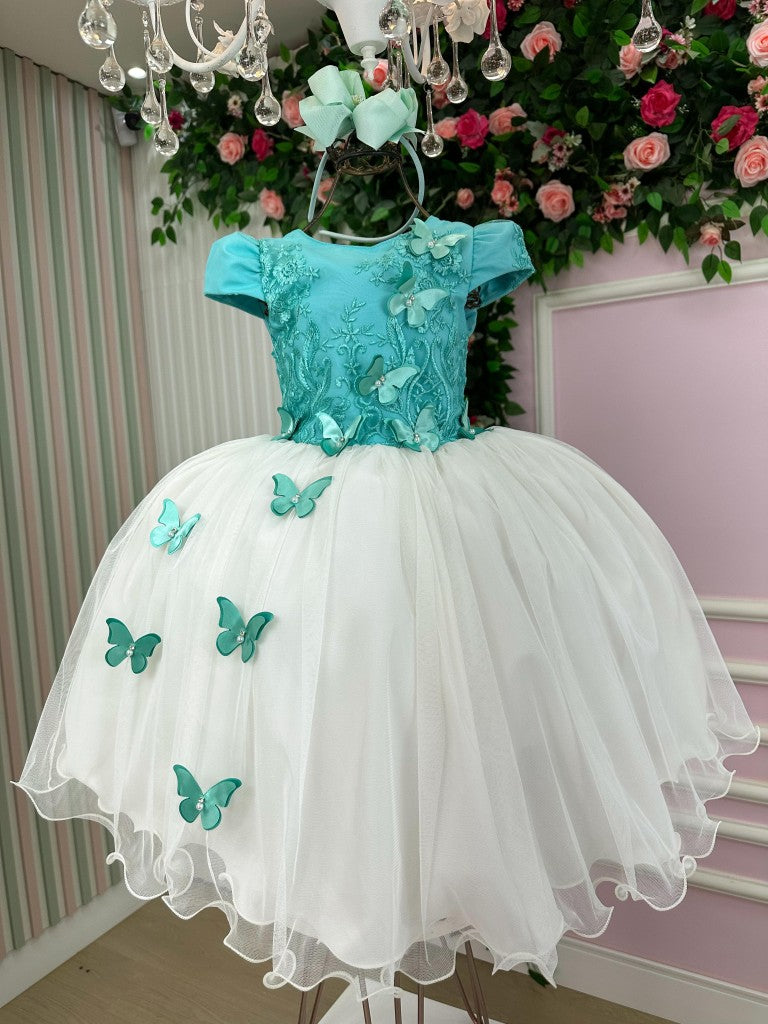 Vestido Juvenil - Midi Vila Lele Sabrina Verde Tiffany e Off - Leveza e Elegância para Meninas | Bebeloo Kids