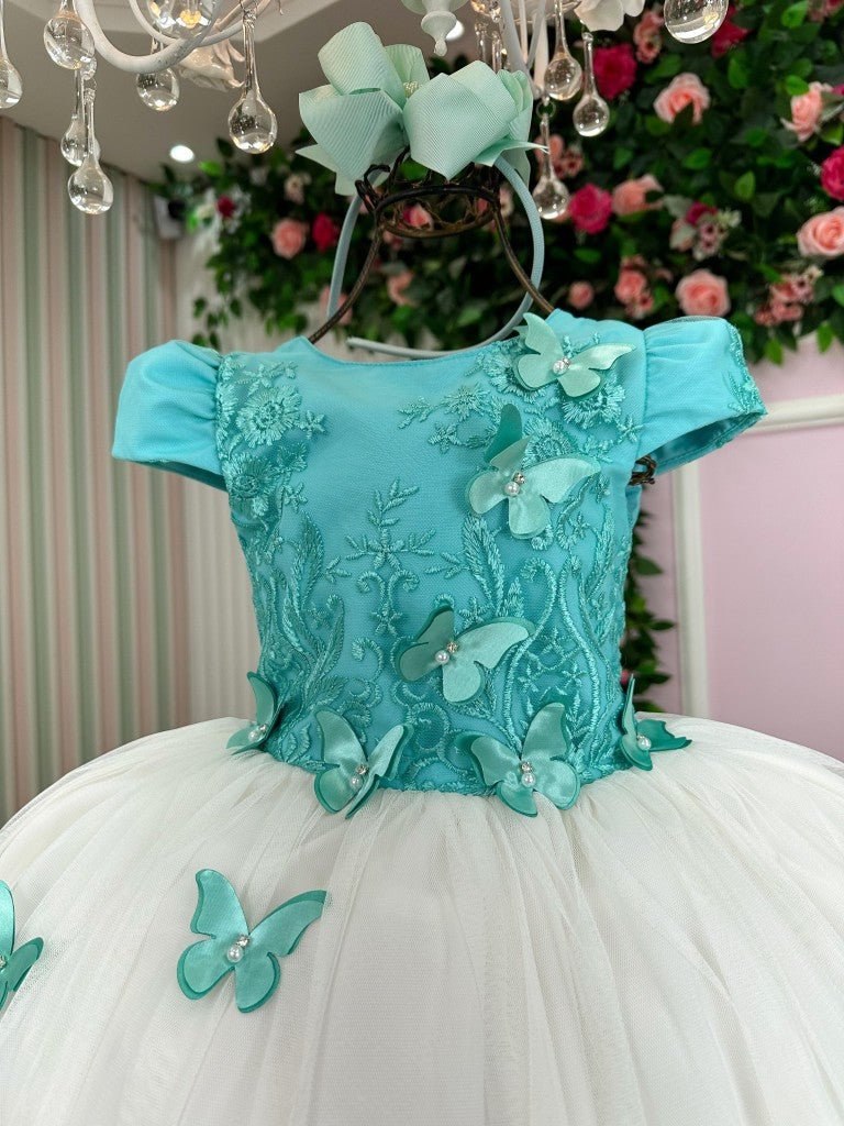 Vestido Juvenil - Midi Vila Lele Sabrina Verde Tiffany e Off - Leveza e Elegância para Meninas | Bebeloo Kids