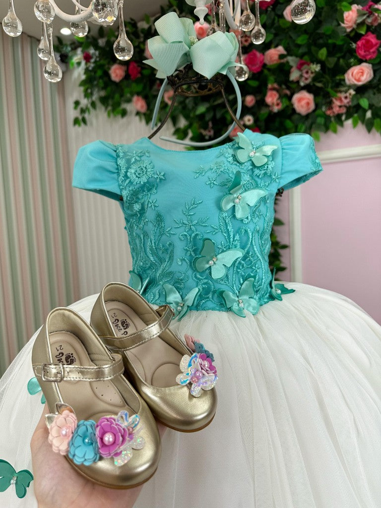 Vestido Juvenil - Midi Vila Lele Sabrina Verde Tiffany e Off - Leveza e Elegância para Meninas | Bebeloo Kids