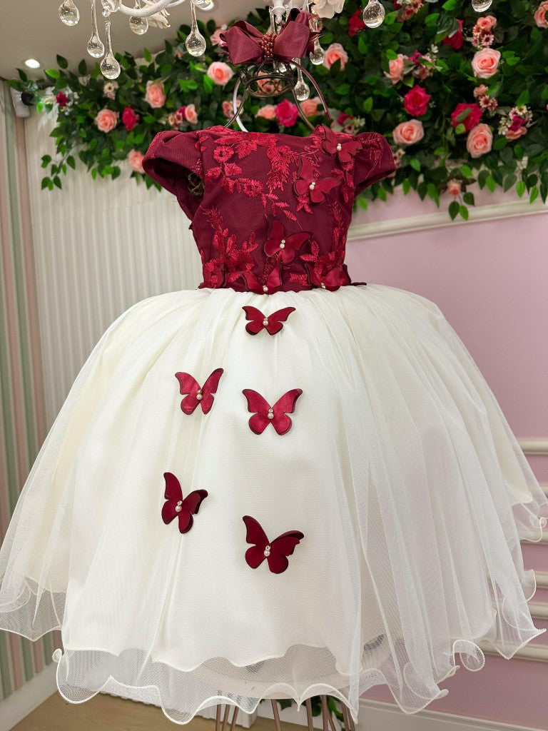 Vestido Juvenil - Midi Vila Lele Sabrina Marsala e Off - Leveza e Elegância para Meninas | Bebeloo Kids