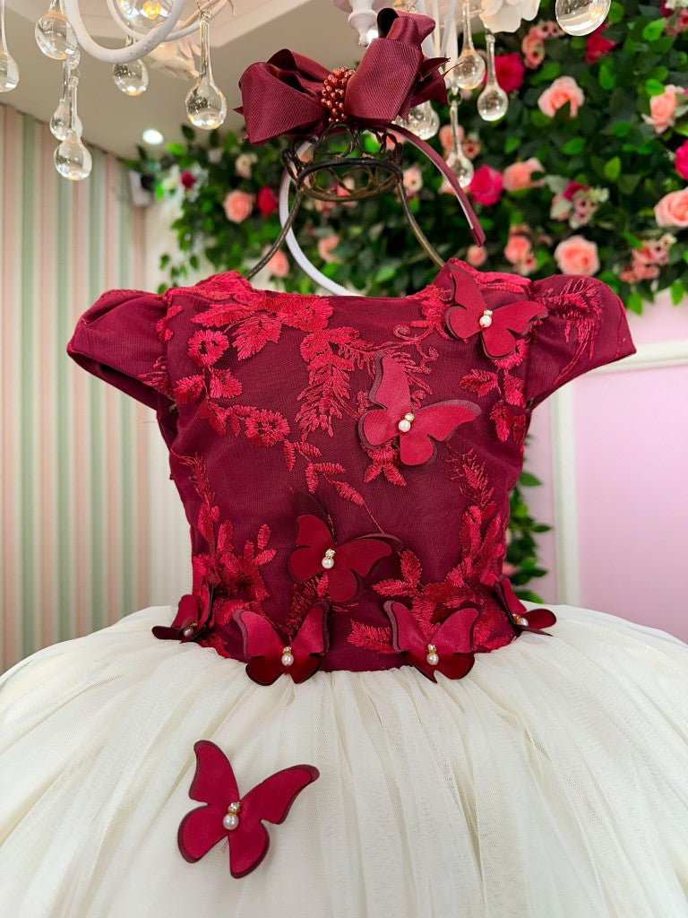 Vestido Juvenil - Midi Vila Lele Sabrina Marsala e Off - Leveza e Elegância para Meninas | Bebeloo Kids