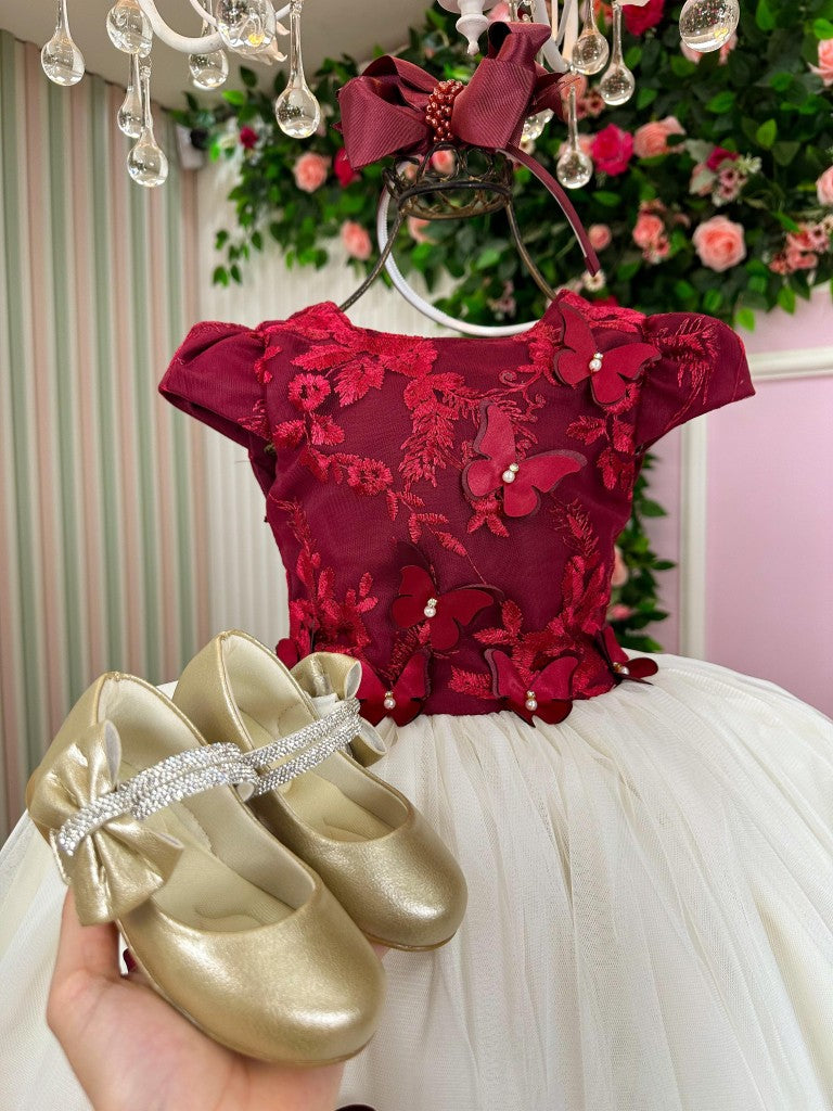 Vestido Juvenil - Midi Vila Lele Sabrina Marsala e Off - Leveza e Elegância para Meninas | Bebeloo Kids