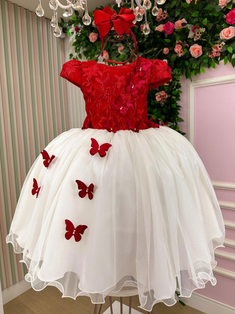 Vestido Juvenil - Midi Vila Lele Sabrina Vermelho e Off - Leveza e Elegância para Meninas | Bebeloo Kids