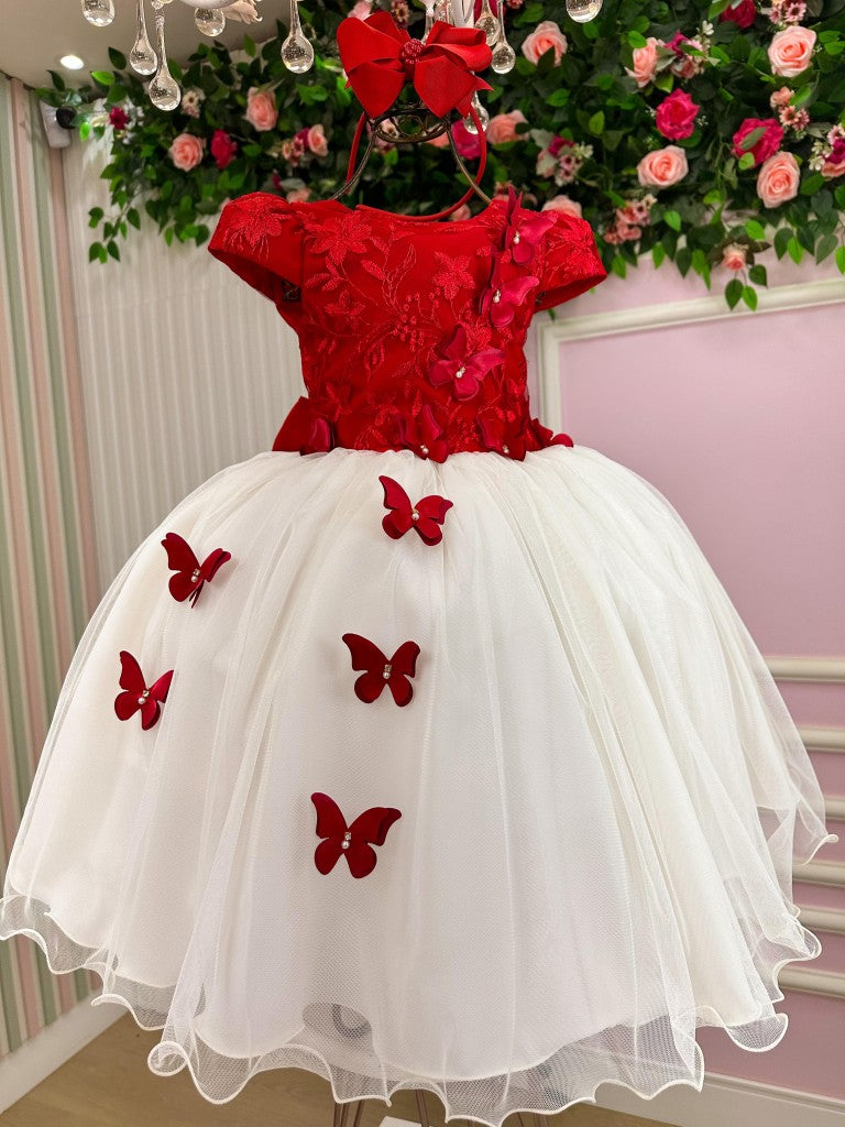 Vestido Juvenil - Midi Vila Lele Sabrina Vermelho e Off - Leveza e Elegância para Meninas | Bebeloo Kids