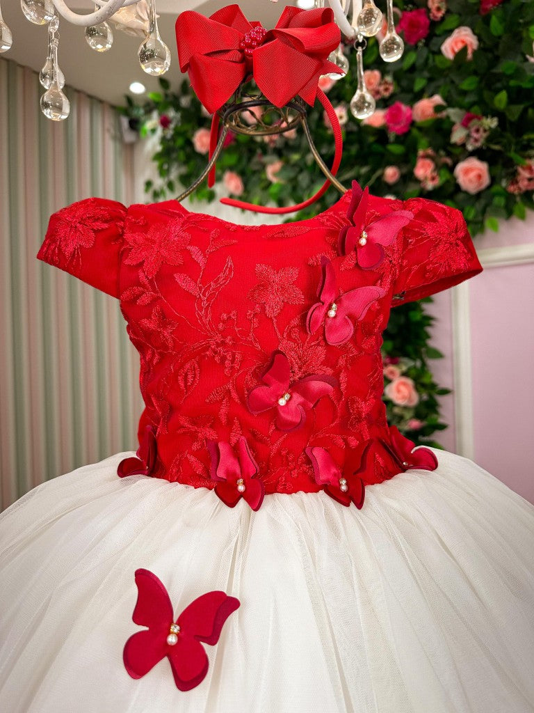 Vestido Juvenil - Midi Vila Lele Sabrina Vermelho e Off - Leveza e Elegância para Meninas | Bebeloo Kids