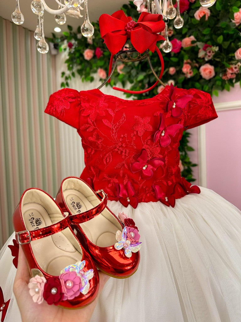 Vestido Juvenil - Midi Vila Lele Sabrina Vermelho e Off - Leveza e Elegância para Meninas | Bebeloo Kids