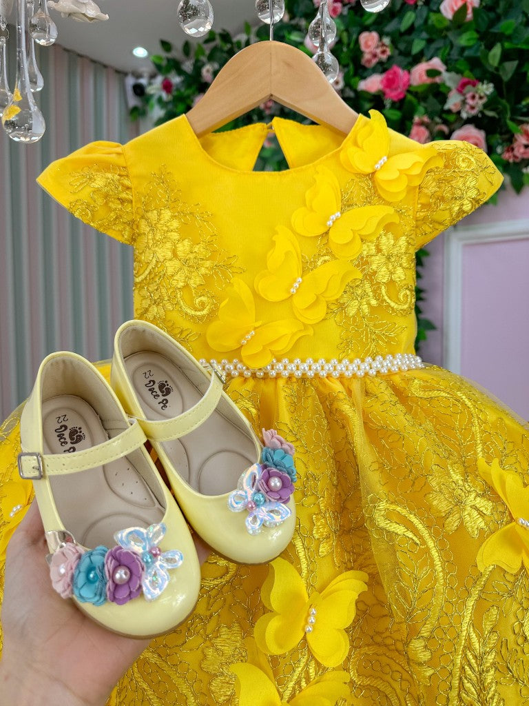 Vestido Marie Jardim Encantado Luxo Amarelo - Leveza e Elegância para Meninas | Bebeloo Kids