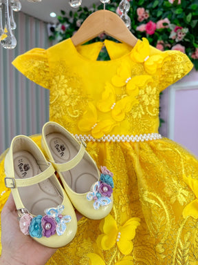 Vestido Marie Jardim Encantado Luxo Amarelo - Leveza e Elegância para Meninas | Bebeloo Kids